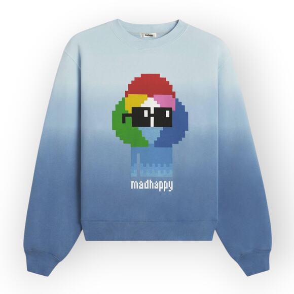 Large Madhappy x Nouns Crewneck Sweatshirt Blue GraphicPrint MadeInUSA - Picture 1 of 12